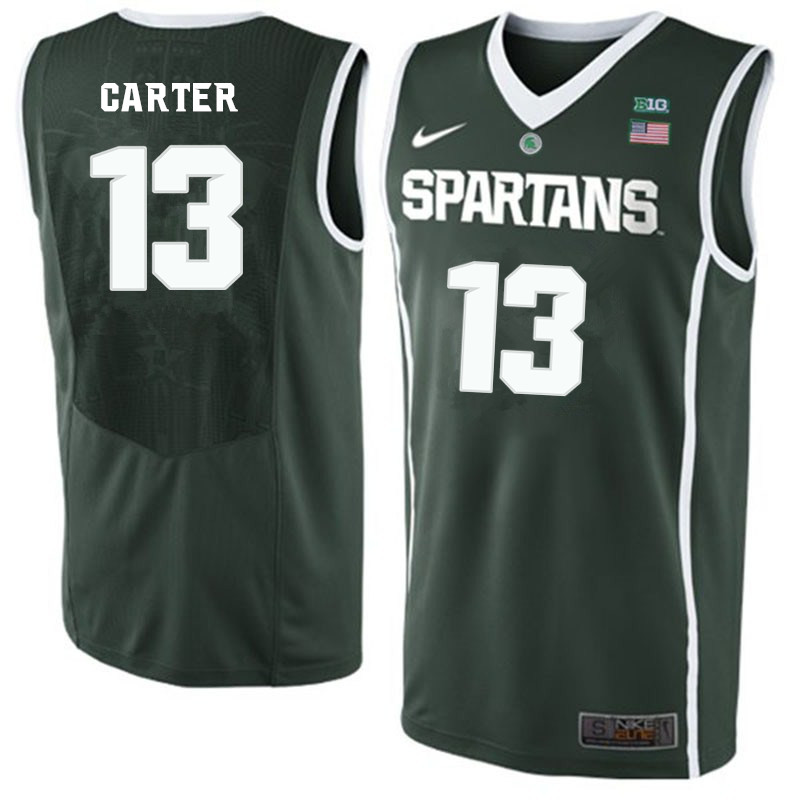Men #13 Ben Carter Michigan State Spartans College Basketball Jerseys-Green